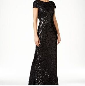 CALVIN KLEIN Womens Black Stretch Sequined Zippered Cowl-back Lined Cap Sleeve 2